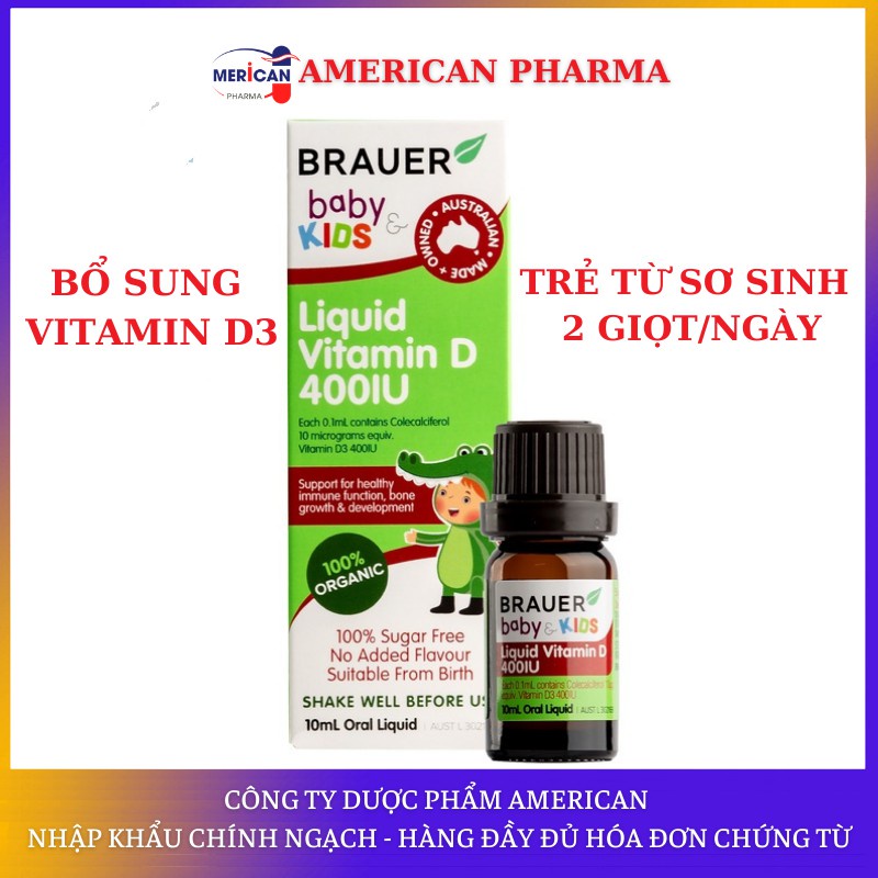 Brauer  Liqiud Vitamin D 400IU. Bổ sung vitaminD cho trẻ sơ sinh