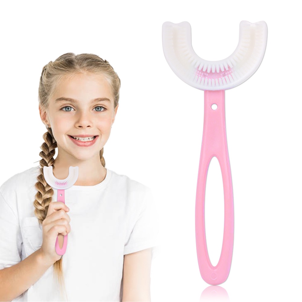 [Hàng mới về] Bàn chải đánh răng hình chữ U bằng silicon mềm làm sạch 360 độ cho bé