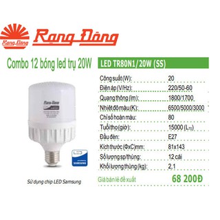 Combo 12 bóng led trụ rạng đông 20w