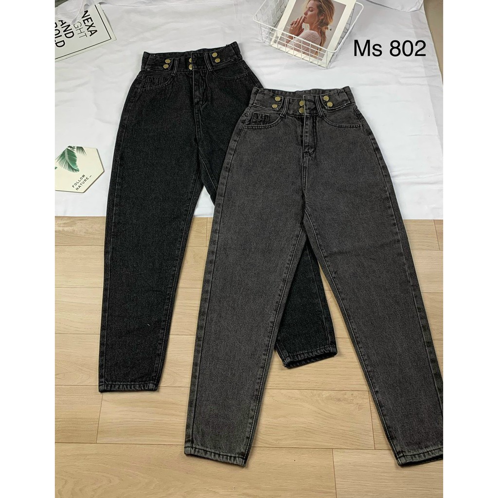 Quần baggy jean đen ca tính đai cao 4 nút