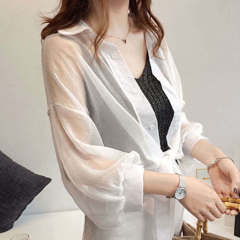 Áo Sơ Mi Voan Trơn 164851 Áo Khoác Sơ Mi Mỏng Tay Cánh Dơi Ngắn Thời Trang Trẻ Trung