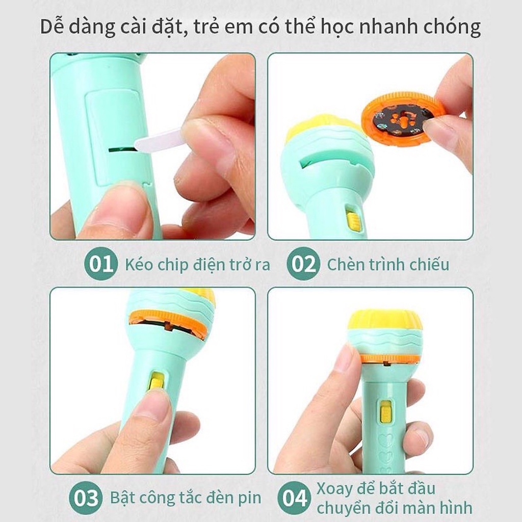 Đèn pin chiếu hình 80 hình động vật nghộ nghĩnh 3d sắc nét cho bé 1 2 3 4 tuổi