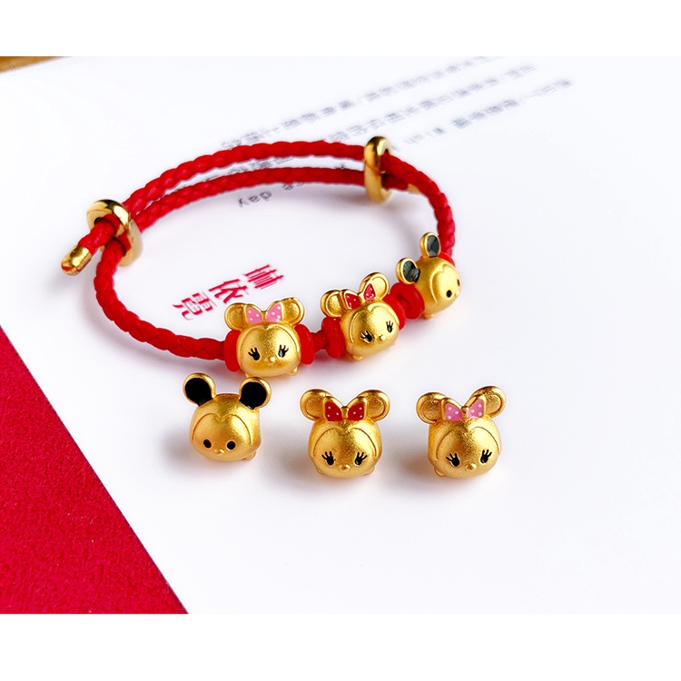 Vòng Tay Chuỗi Hạt Màu Đỏ Mạ Vàng Hình Chuột Mickey Xiaomi Ninnie diy