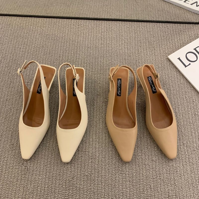 Sandal/ giày cao gót mũi nhọn quai hậu da lì