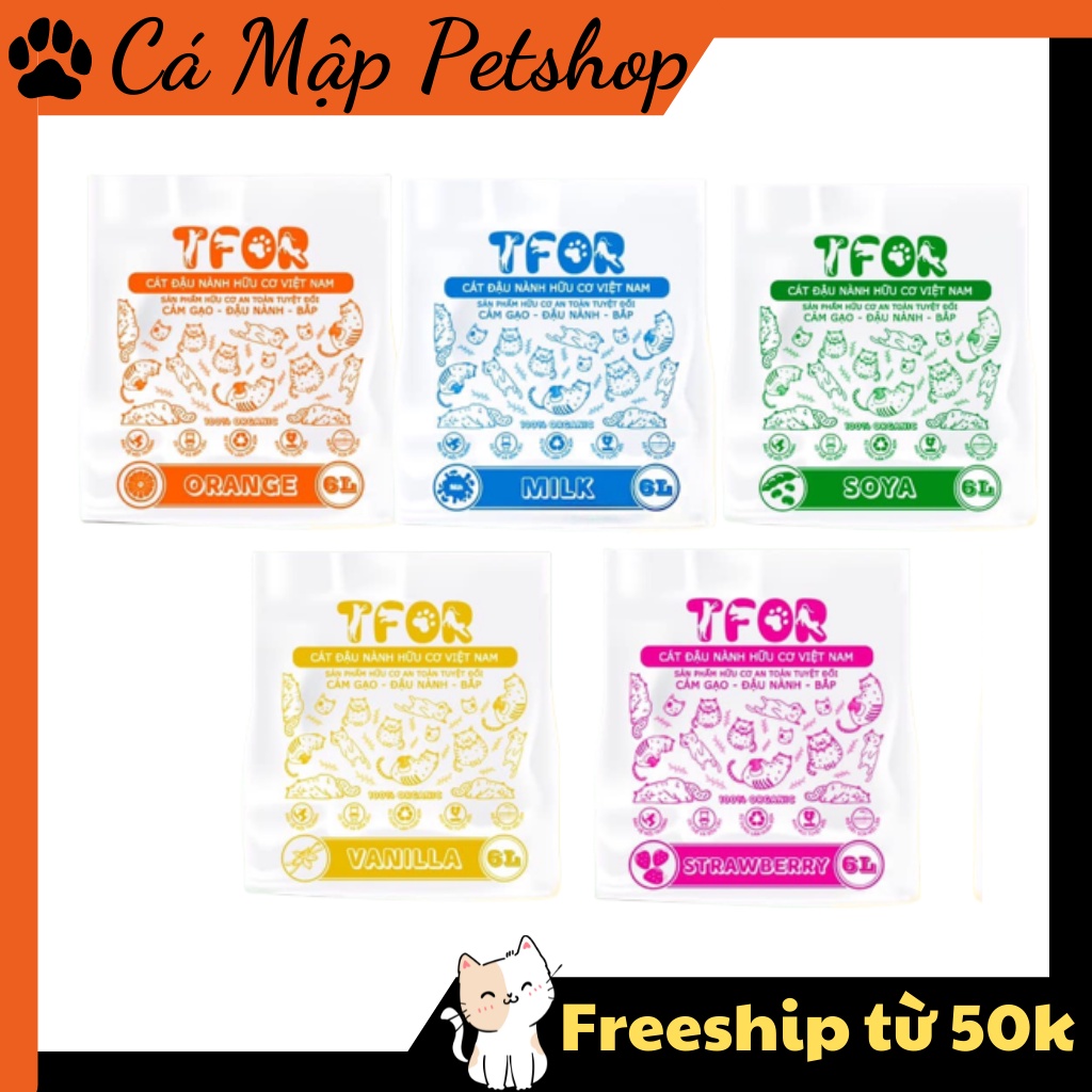 Cát đậu nành TFOR, Cát vệ sinh cho mèo hữu cơ xuất xứ Việt Nam xả được trong bồn cầu Túi 6L