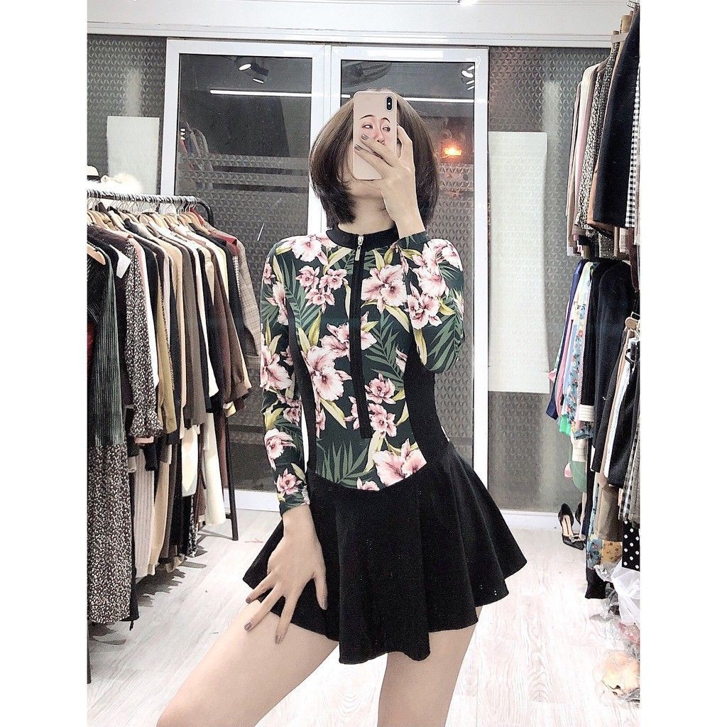 Đồ bơi nữ, Bikini tay dài liền thân vải thun co dãn thời trang - Freesize 40-60kg | BigBuy360 - bigbuy360.vn