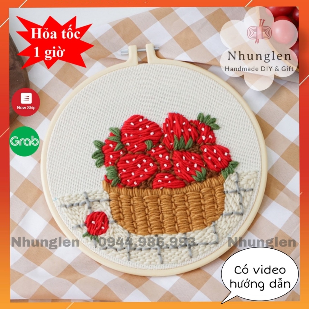 DIY Bộ Thêu Len Xù Rổ Dâu Tình Yêu - Punch Needle Decor - Nhung Len có hướng dẫn