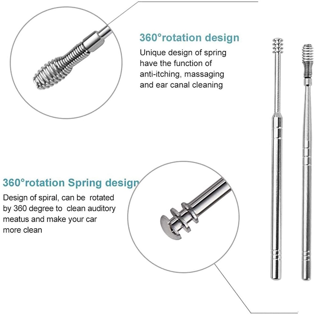 (Hàng Mới Về) Set 6 Dụng Cụ Lấy Ráy Tai Bằng Da Pu Và Thép Không Gỉ Hai Đầu Tái Sử Dụng Linh Hoạt