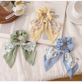 Cột tóc satin thắt nơ họa tiết hoa