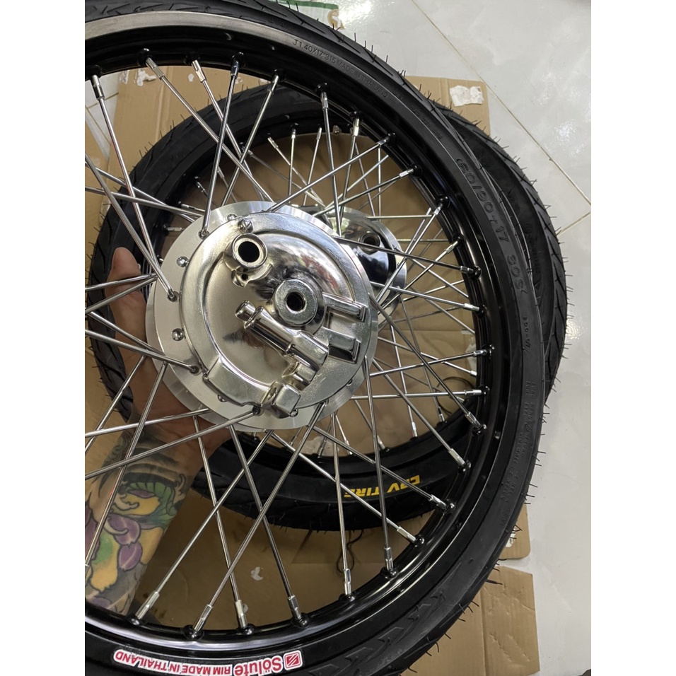 Bộ CDN dành cho wave và dream căm osaka đùm crom niềng nhôm đen solute  kèm má crom full vỏ ruột 60/90 và 70/90