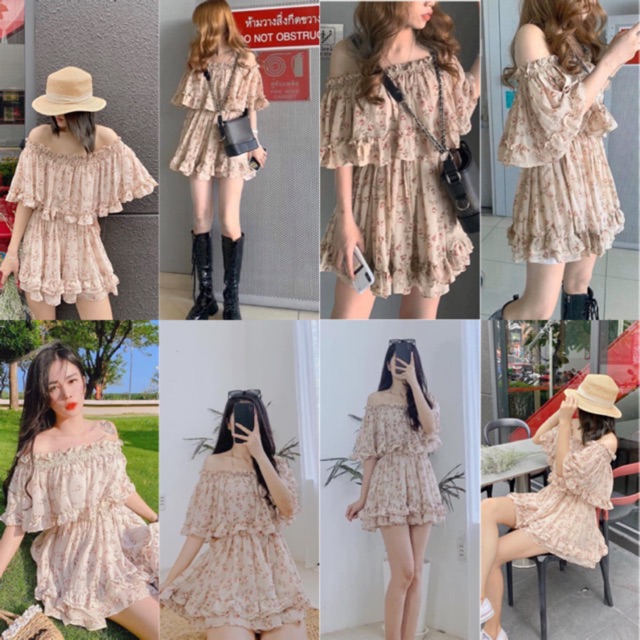 Đầm Xinh Trễ Vai Roll Dress hoạ tiết hoa nhí chất voan xếp bèo bo chun ở eo có kèm lớp lót trong - váy công chúa | BigBuy360 - bigbuy360.vn