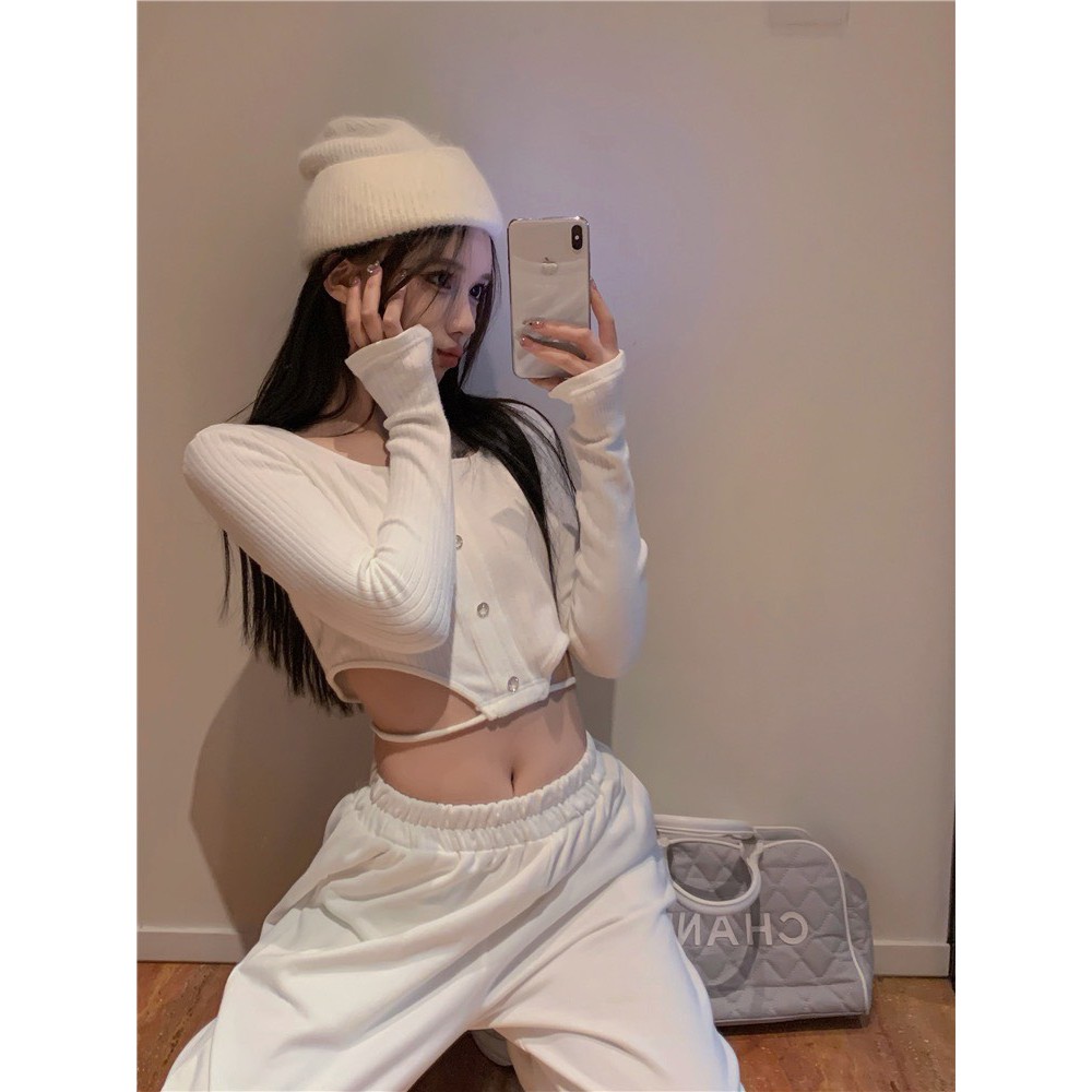 [Croptop Cut out] Áo croptop tay dài, ôm body khoét eo cực cá tính, gợi cảm CRT01