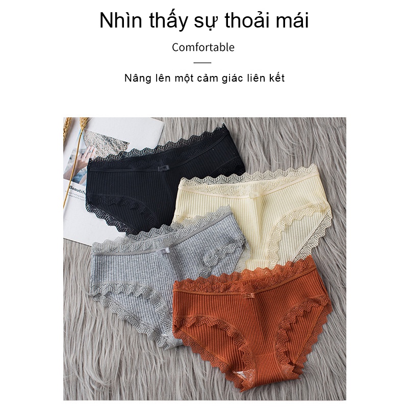 Quần sịp cô gái giữa eo bằng vải cotton trang trí ren Nhật Bản sexy phụ nữ thoáng khí | BigBuy360 - bigbuy360.vn