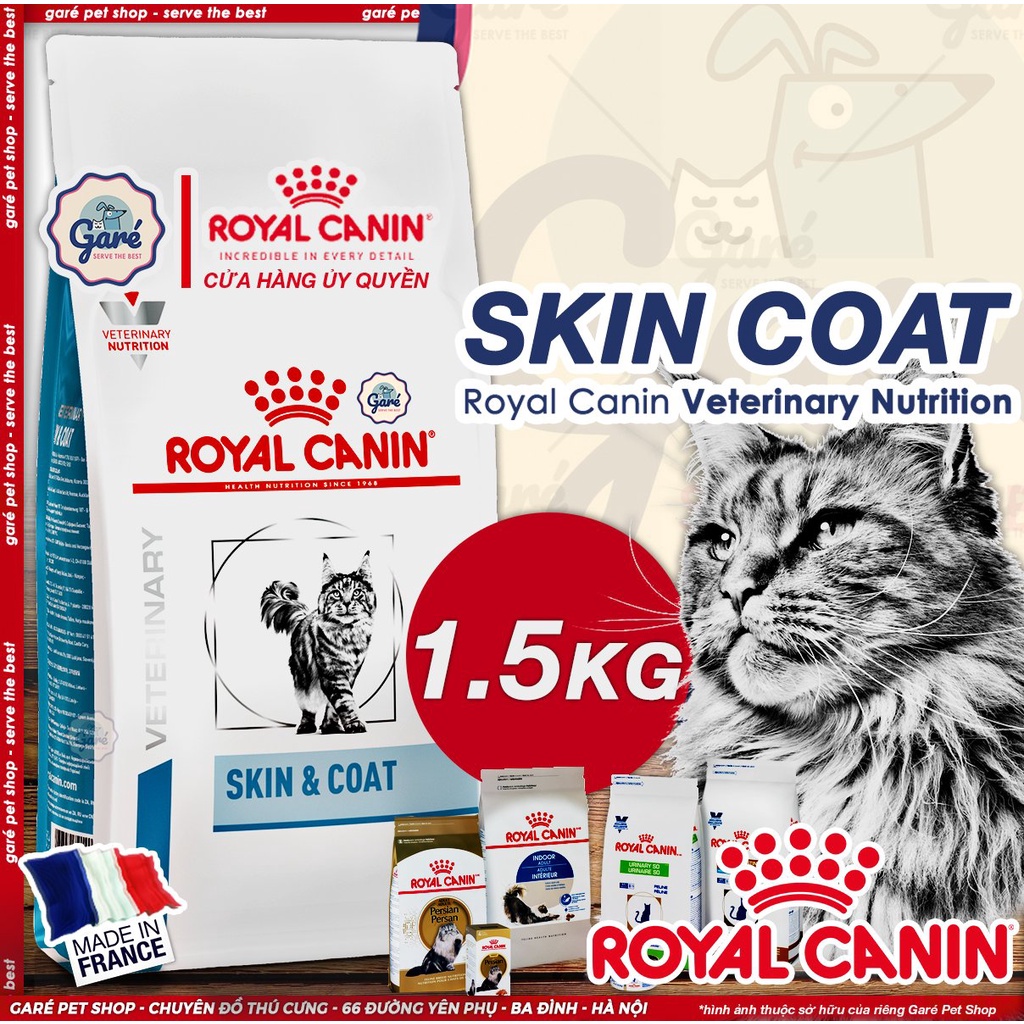 1.5kg Hạt dưỡng lông Skin &amp; Coat ROYAL CANIN mèo da nhạy cảm, hỗ trợ cải thiện viêm da và rụng lông giúp lông sáng óng