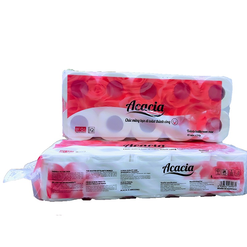 Giấy vệ sinh có lõi ACACIA 3 lớp 1 bịch 10 cuộn 900g