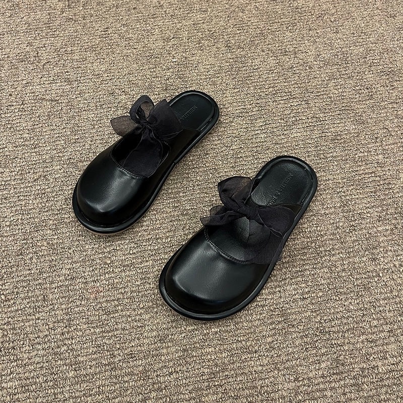 Giày Lười Đế Bằng Đính Nơ Phong Cách Vintage Pháp Cho Nữ