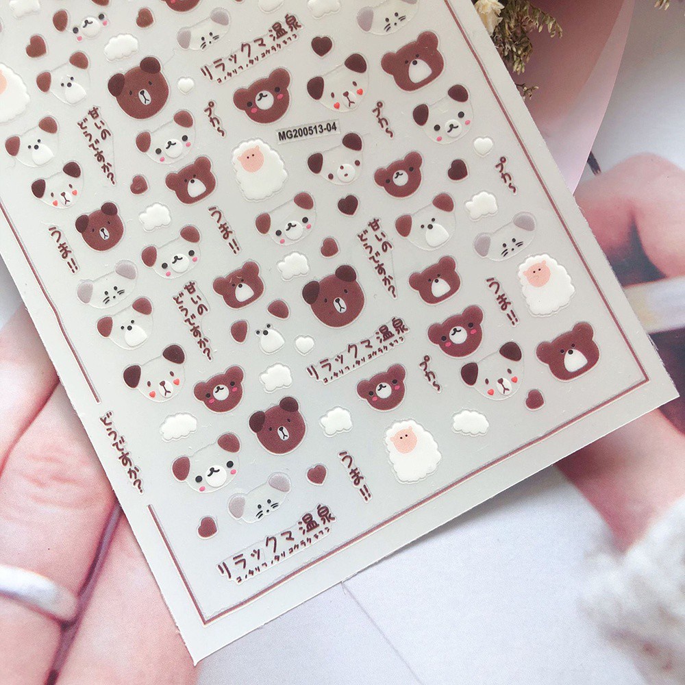 Sticker dán trang trí móng tay họa tiết gấu bông/quả anh đào/trái tim xinh xắn
