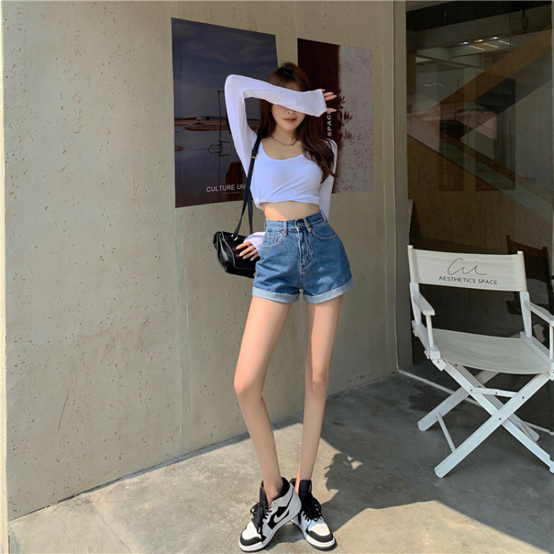 Quần Đùi Denim Lưng Cao Thời Trang Dành Cho Nữ