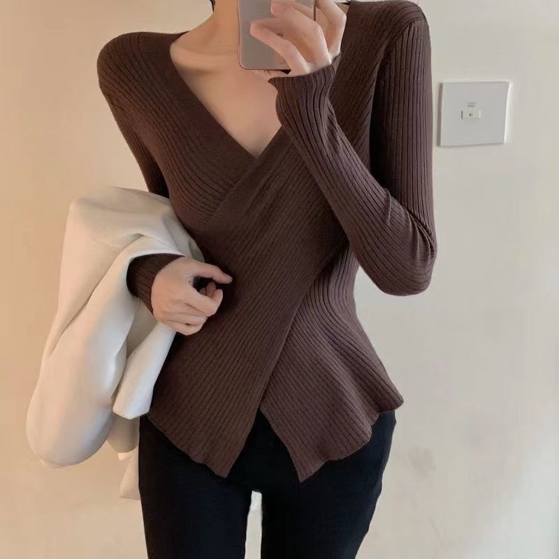 Áo Dệt Kim Cổ Chữ V Dáng Ôm Thời Trang Thu Đông Dành Cho Nữ