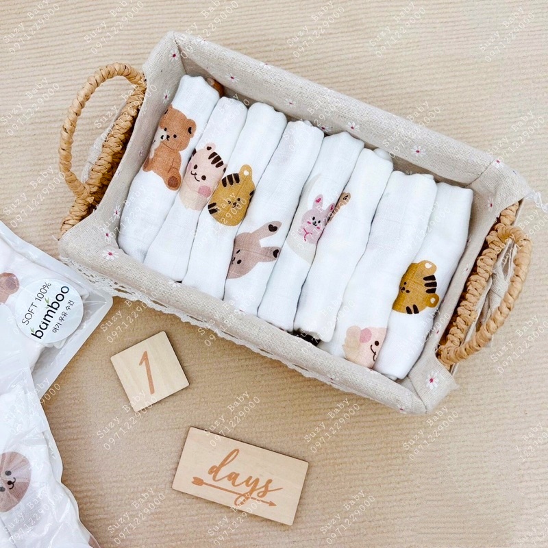 Set 6 khăn sữa bamboo 4 lớp xuất Hàn Quốc cho bé siêu xinh