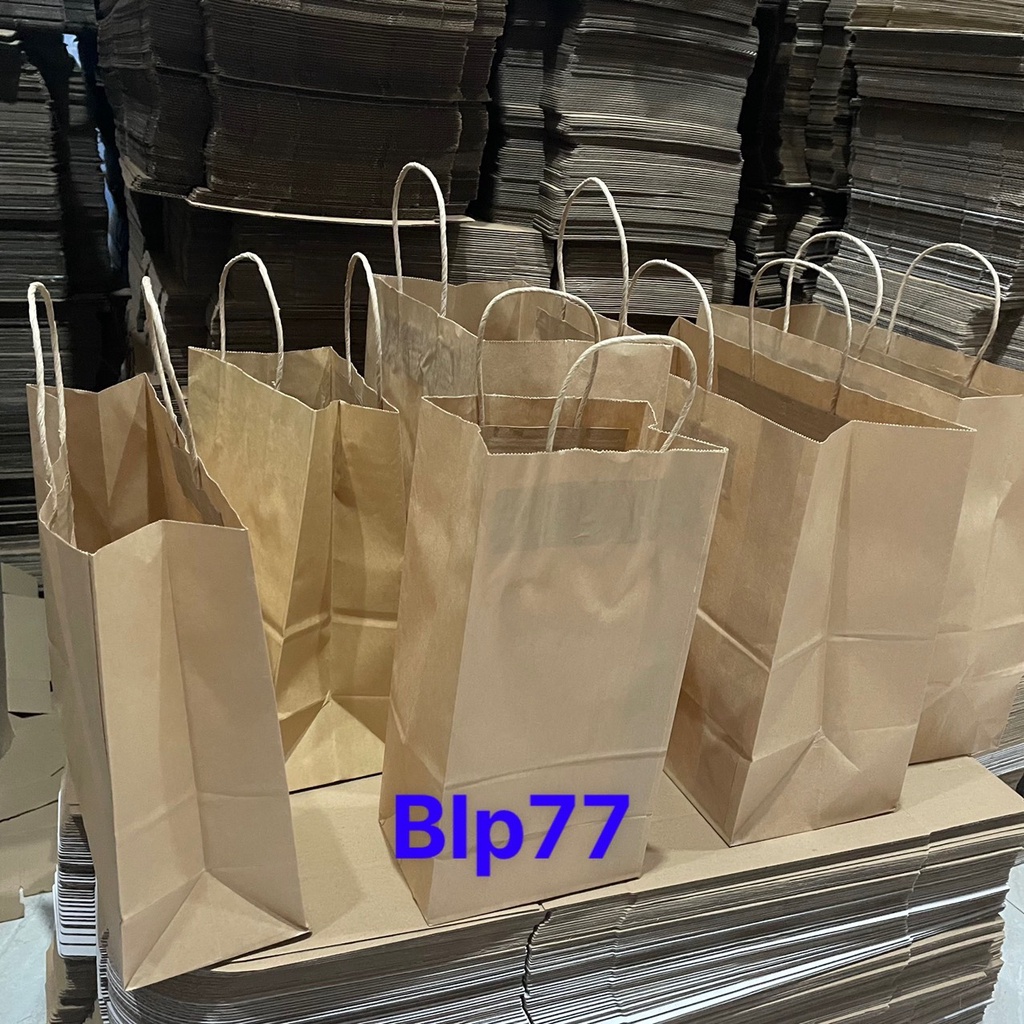 Túi giấy kraft Nhật nâu trơn có quai đựng thực phẩm nhiều kích thước, túi giấy xi măng đáy vuông