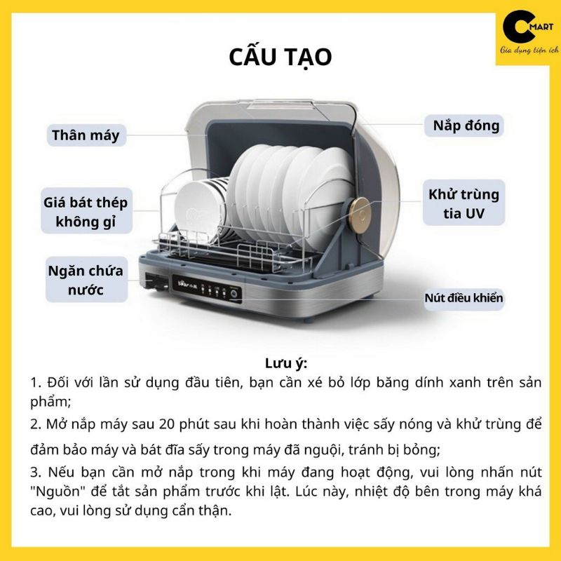 Máy Sấy Bát Đĩa Bear 40L Bằng Tia Uv Cs 350w