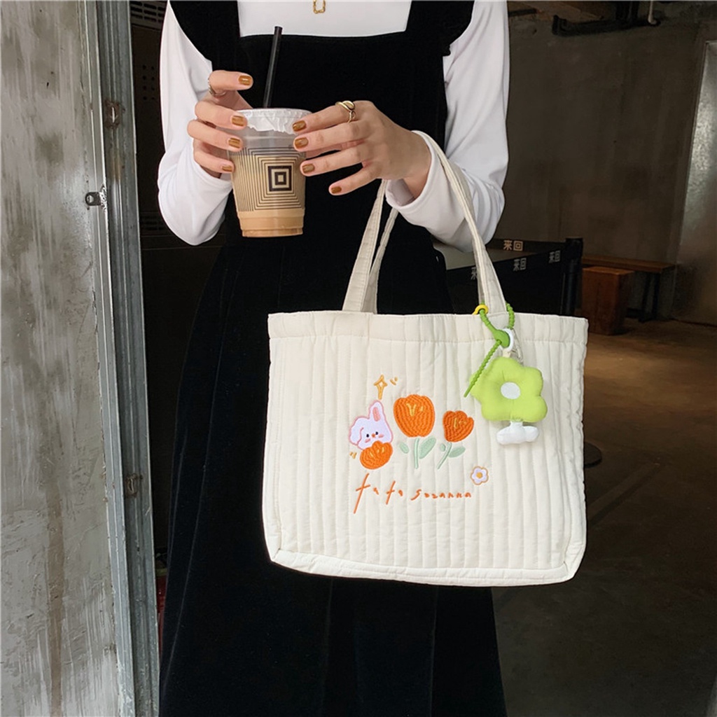 Túi tote vải Túi Canvas Đeo Vai Thêu Họa Tiết Đơn Giản Thời Trang Cho Nữ