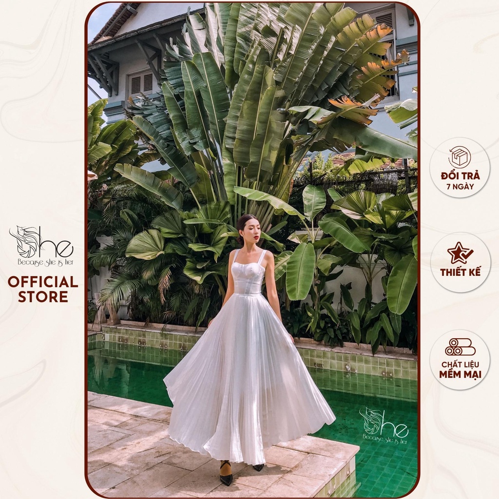 Đầm dự tiệc sang trọng dập li She, đầm đi biển maxi 2 dây cúp ngực đẹp SDX145