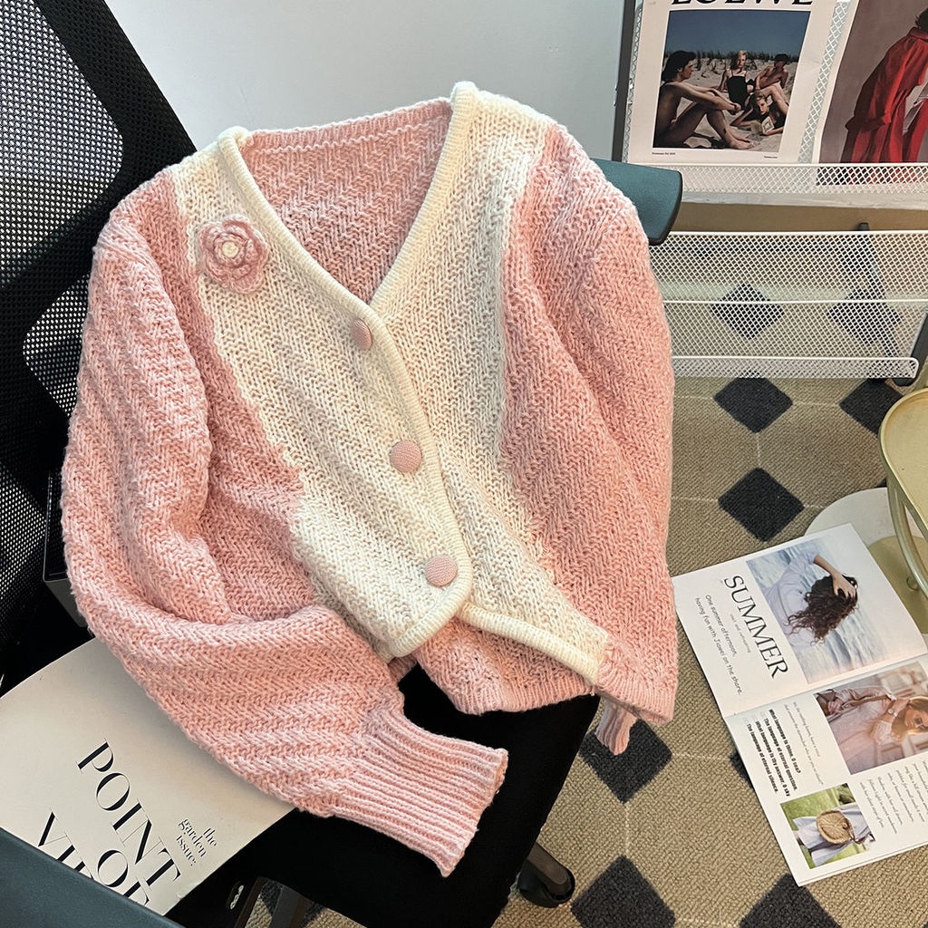 Áo Khoác cardigan Dệt Kim Cổ Chữ v Màu Trắng Xanh Thời Trang Cho Nữ