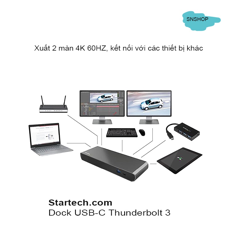 Dock Startech Thunderbolt 3 -Hub USB-C Xuất Hai Màn Hình 4K 60HZ Băng Thông 40Gbps Cho Laptop WinDow, MA.C -SNSHOP