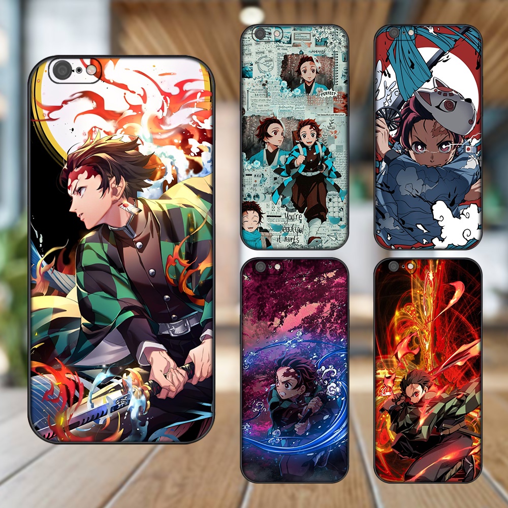 Ốp lưng iPhone 6 Plus, 6s Plus dẻo đen cạnh vuông in hình Tanjiro Kimetsu No Yaiba