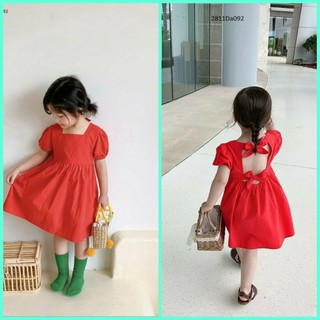 Đầm đỏ bé gái thắt nơ lưng đáng iu
