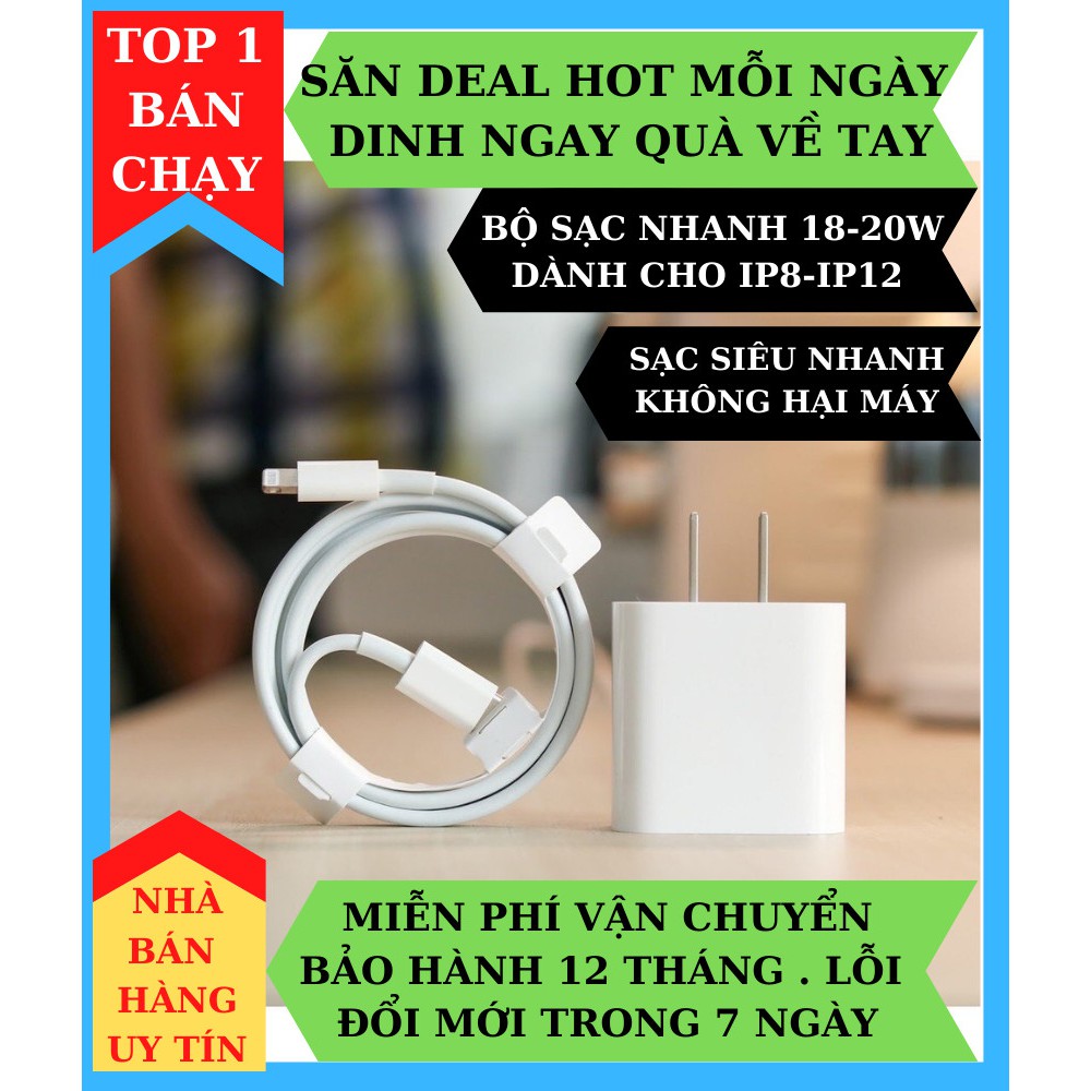 Sạc iPhone Bộ Củ sạc nhanh 20W, dây sạc nhanh iPhone cho IP 12,11,X,8,7,6 [Bộ Sạc Gồn Củ Sạc VÀ DÂY]