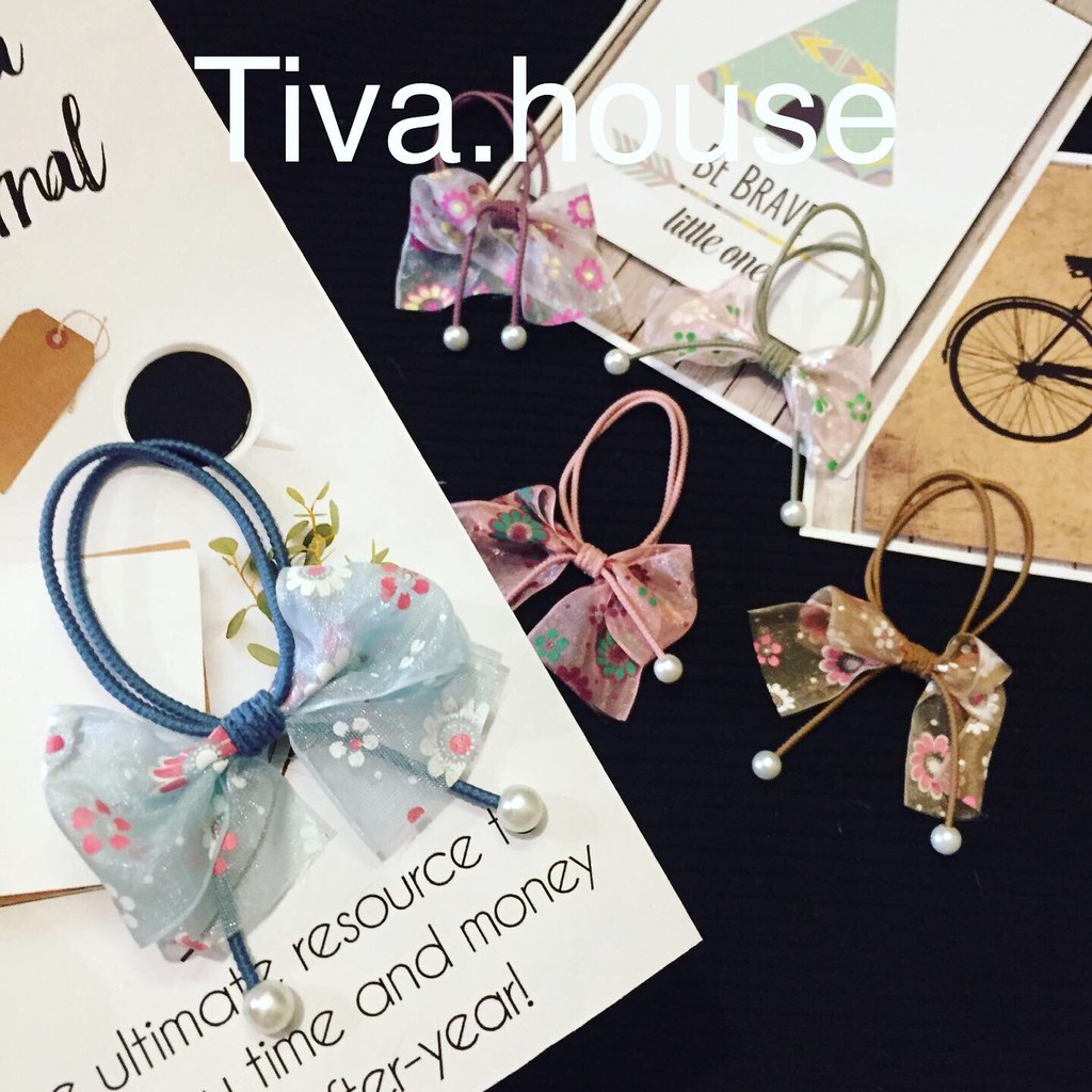 Combo sỉ 5 cột tóc nơ nhiều màu vải voan hình hoa nhỏ