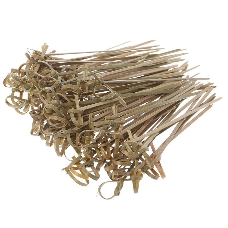 RUN  100Pcs Disposable Bamboo Tie Knotted Skewers Twisted Ends Cocktail Food Fruit Picks Fork Sticks Buffet Cupcake Toppers Wedding Party Decoration