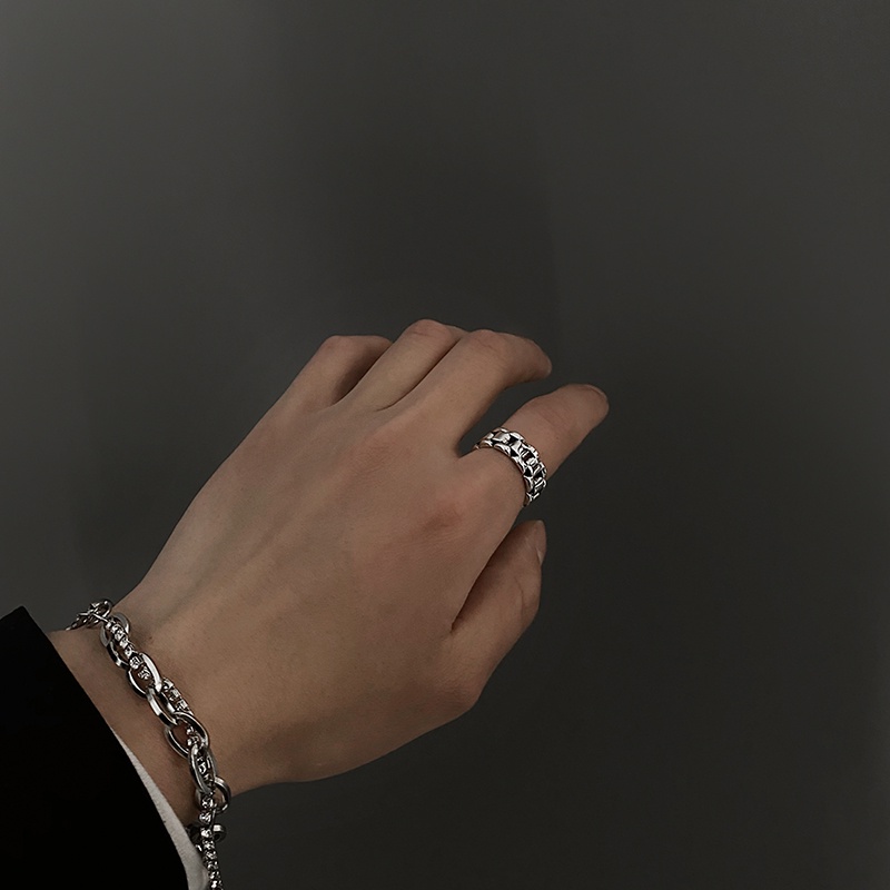 Nhẫn Bạc Phối Dây Xích Phong Cách Hip Hop Cổ Điển