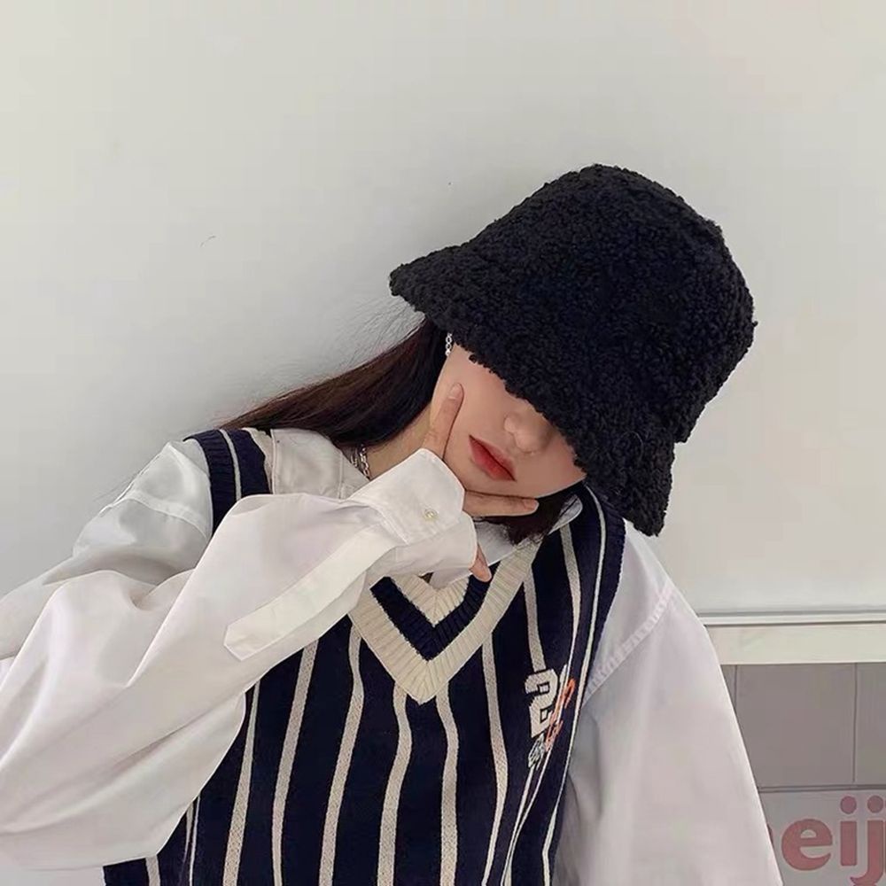 Mũ xô lông cừu màu trơn giữ ấm mùa thu đông phong cách Hàn Quốc đơn giản có thể gấp gọn cho nữ