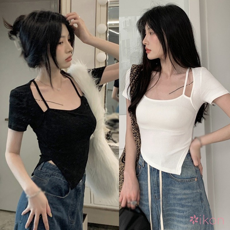 Áo Thun Tay Ngắn Cổ Vuông Màu Sắc Đơn Giản Dành Cho Nữ