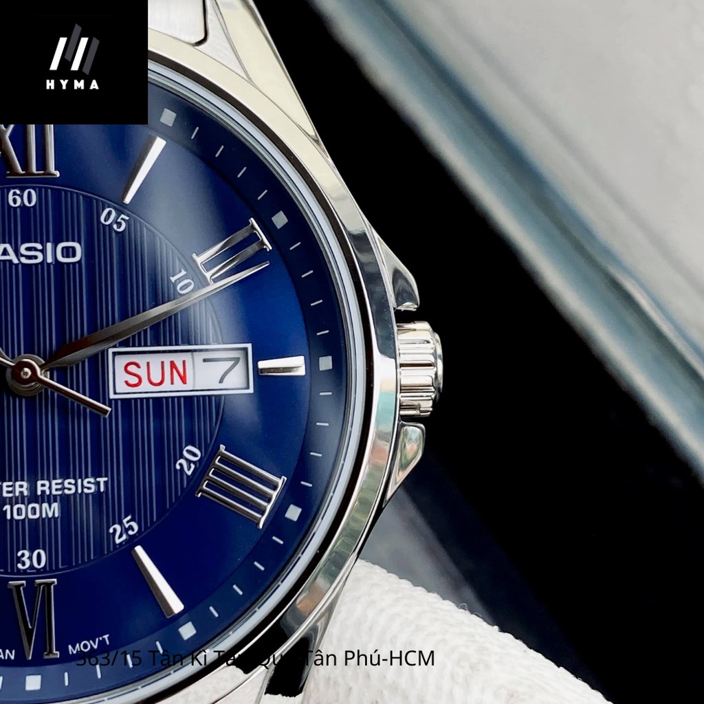 Đồng hồ nam dây thép sang trọng Casio MTP 1384D-2AV Mặt xanh Size 41mm chống nước 10ATM Bảo hành 1 năm Hyma watch