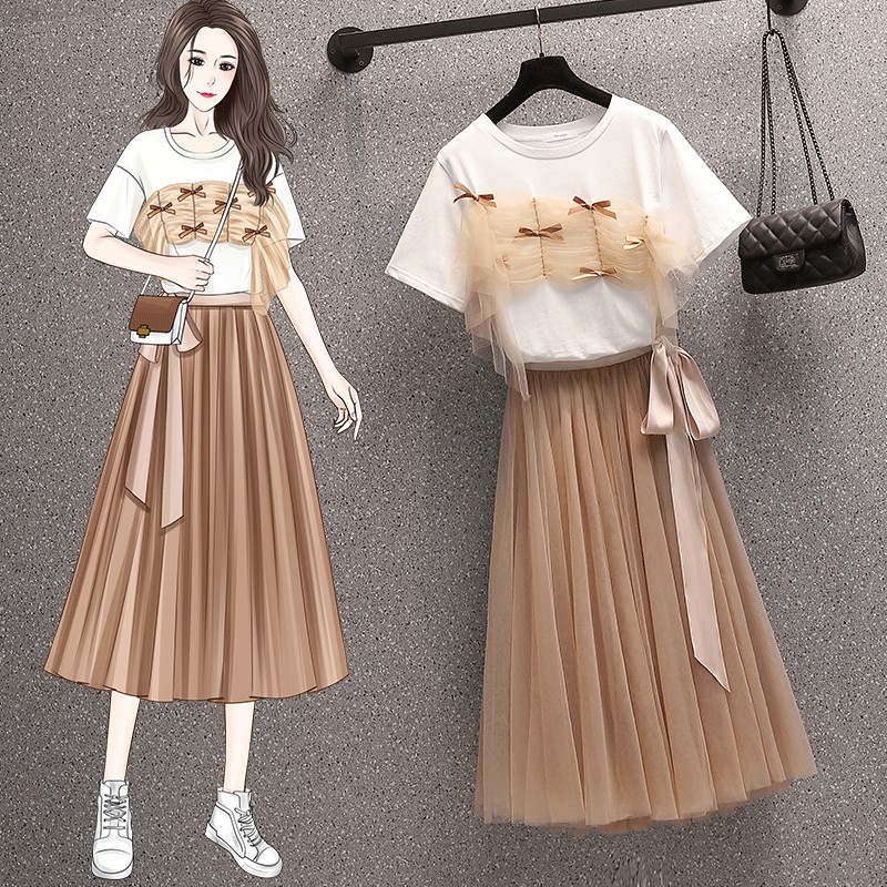 🌸Hàng Order🌸 Sét Bigsize Áo Phông Phối Ren Kết Hợp Chân Váy Công Chúa Thắt Nơ Sành Điệu Trẻ Trung 🌸Hàng Quảng Châu