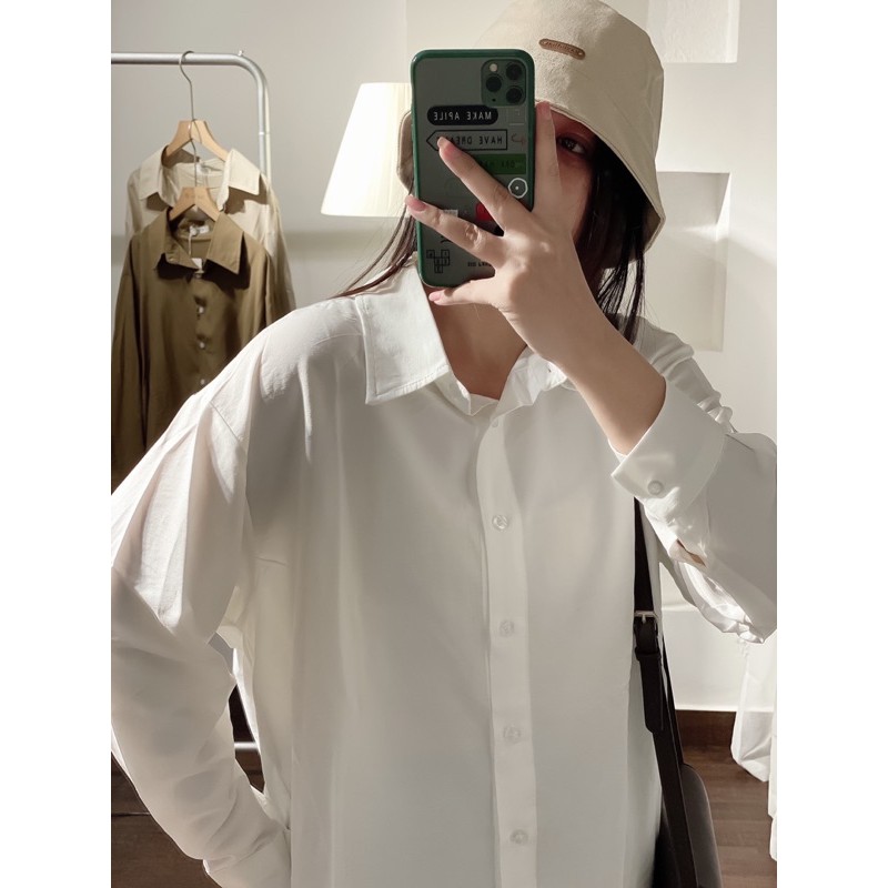 Áo Sơ Mi nữ Dài tay Form rộng Màu trơn Ulzzang Hàn Quốc Áo sơ mi nữ tay dài Thời Trang