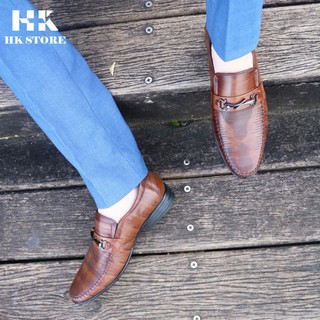 Giày tây lười nam 💝 HK.STORE 💝 da bò cao cấp dập vân thời trang cực đẹp, siêu bắt mắt thích hợp quần tây, quần jean (g