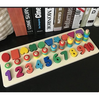 Bộ đồ chơi Montessori học số và hình khối 3in1