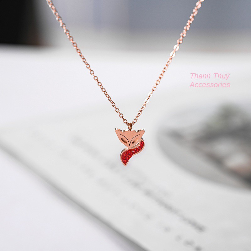 Dây chuyền nữ titanium hồ ly đá đỏ may mắn tình duyên