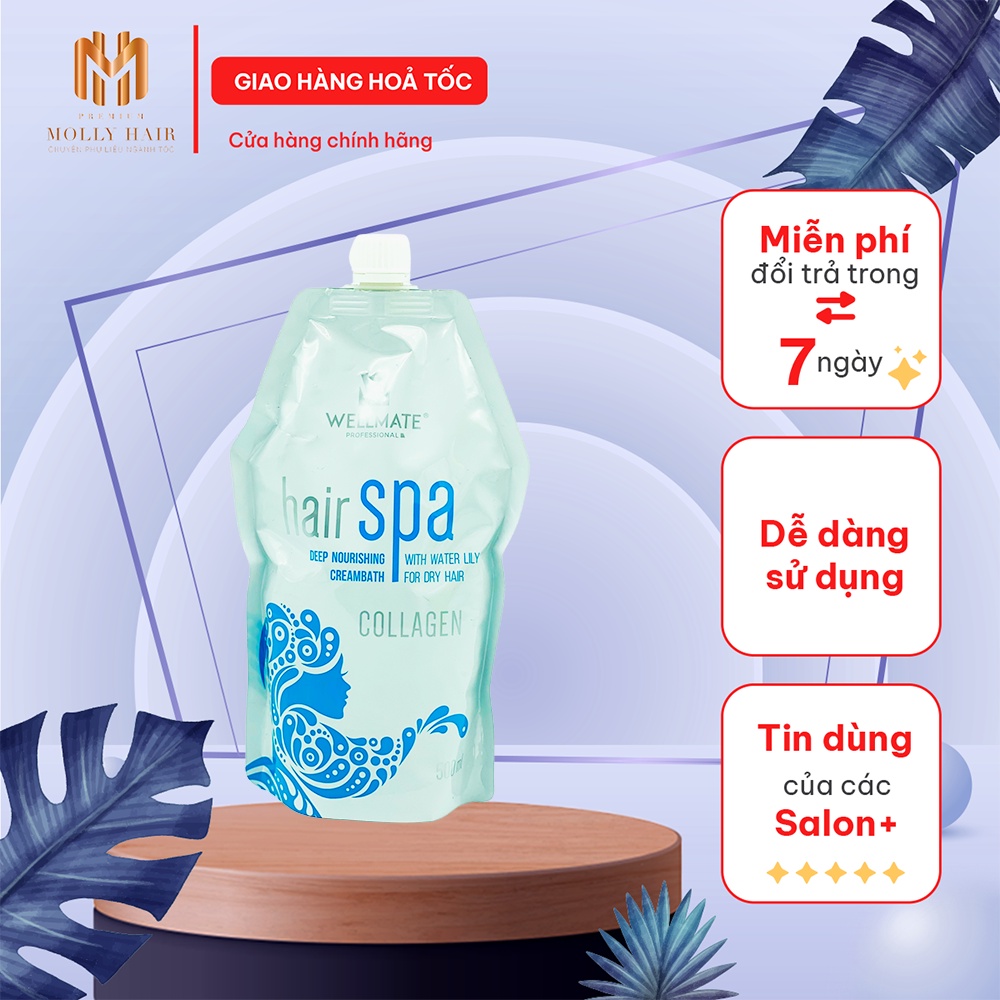 Hấp dầu phục hổi Keratin MollyHair thương hiệu Wellmate hair spa, tăng cường dưỡng chất cho tóc khô xơ chẻ ngọn 500ml