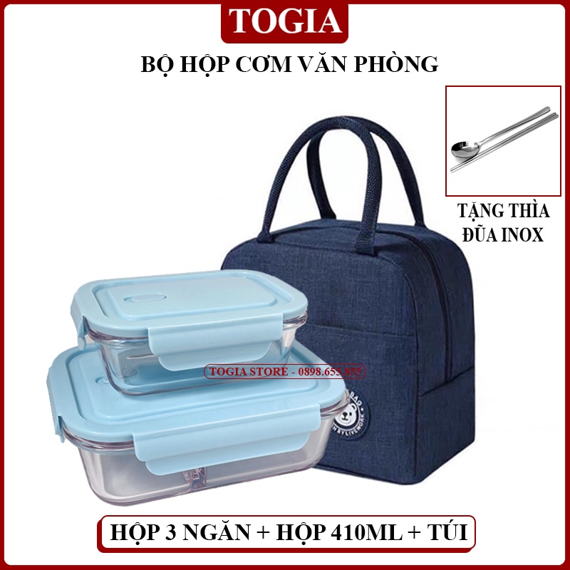 Bộ Hộp Cơm Thủy Tinh Văn Phòng Cao Cấp Đựng Thức Ăn Cao Cấp, Tiện Lợi Sử Dụng Được Trong Lò Vi Sóng