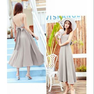 Đầm maxi hở lưng buộc nơ cao cấp