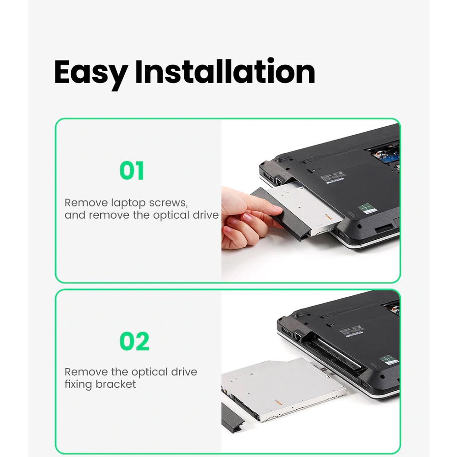 Khay Ổ cứng Laptop (Caddy Bay) mỏng Ugreen 70657 - Hàng Chính Hãng Bảo Hành 18 tháng