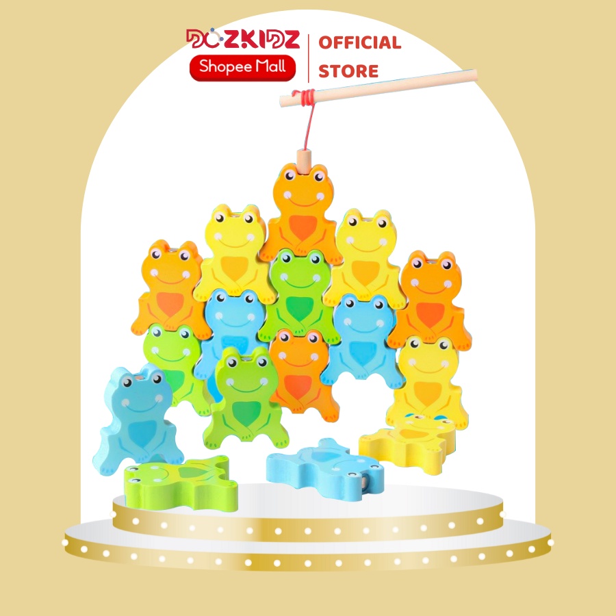 Đồ chơi gỗ tư duy vận động tinh - Câu và xếp 16 ếch thăng bằng - DOZKIDZ