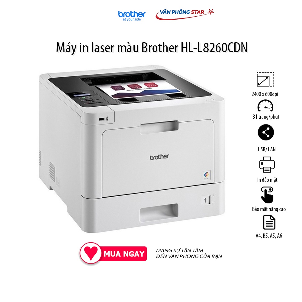 Máy in laser màu Brother HL-L8260CDN tốc độ 31 trang/phút đảo mặt tự động tại vanphongstar độ phân giải 2400 x 600